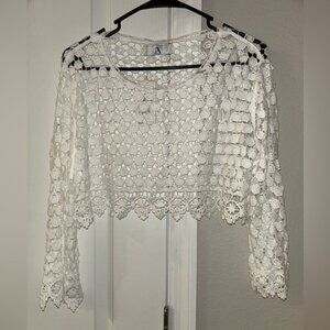 Chic Bohemian White Crochet Long Sleeve Top